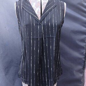 Black and White Sleeveless Blouse Tank Shirt Pullover